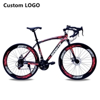 Vélo de route pour homme adulte avec cadre en carbone, fourche, logo personnalisé, 27 pouces, 24 vitesses, roues 700C à trois couteaux, freins à double disque