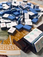 Tuiles de Mahjong américaines en acrylique à 4 couches, motif double poisson bleu ciel, style classique moderne