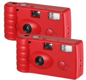 Appareil photo jetable rouge 35 mm avec flash, manuel, point et shoot, pile AA, mise au point fixe pour mariage, fête, événement - Product Image 1