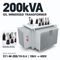 Transformateur de distribution triphasé immergé dans l'huile, régulateur de tension non excité, 200 KVA, 10/10,5/11 kV vers 400 V, personnalisable