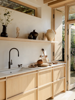 Meuble de cuisine modulaire en placage de bois avec plan de travail en marbre, design Slim Shaker pour villas et appartements, conception intérieure 3D