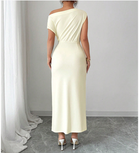 Abito da sera formale elegante a mezza lunghezza, nuovo design estivo 2026, monocolore, <span class=keywords><strong>con</strong></span> spalle scoperte, vita elasticizzata e <span class=keywords><strong>spacco</strong></span> - Perfetto per occasioni speciali - Product Image 3