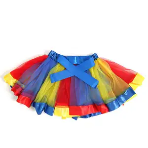 थोक टॉडलर बेबी लड़कियों प्यारी रंग इंद्रधनुष नेट धागा राजकुमारी पेटिस्कर्ट बहु-रंग ट्यूटू स्कर्ट