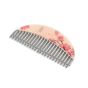 Hot Sale <b>Top</b> Quality Delicate Epoxy Sticker <b>Peach</b> Blossom Pattern Custom Logo Metal Comb - Product Image 6