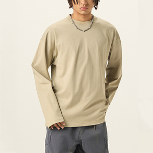 사용자 정의 로고 남여 공용 드롭 숄더 빈티지 티 스트리트웨어 헤비급 면 남성 일반 조난 워시 오버 사이즈 긴 소매 티셔츠 - Product Image 5