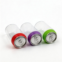 En stock: Envase de plástico transparente reciclado posconsumo para caramelos en mini latas de refresco, con etiquetas.