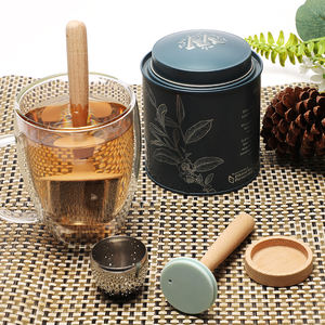 Infuseur à thé à feuilles amples en acier inoxydable, trous fins avec manche en bois, nouvelle collection printemps - Product Image 2