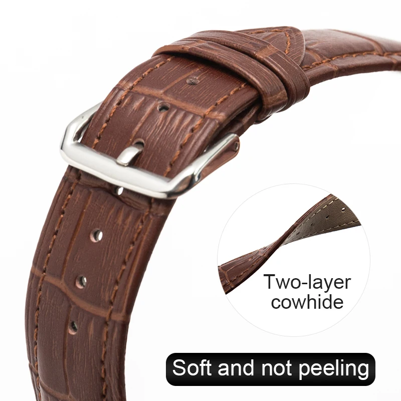 20/22 Leather Watch Strap Metal Buckle Brown and Black Color Choose Waterproof Common Unsex Watch Band Accessories