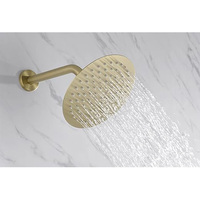 Robinet de douche mural thermostatique en cuivre brossé doré moderne à poignée unique, avec pommeau carré et garantie de 5 ans