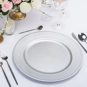 13 inch acrylic new wedding and restaurant decoration charger plate silver black rose gold beaded plastic charger plates wedding