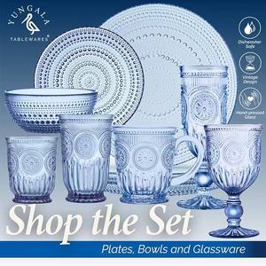 Lot de 4 assiettes en verre avec motif à pois, avec verres à <span class=keywords><strong>vin</strong></span> et verres à boire assortis - Product Image 5