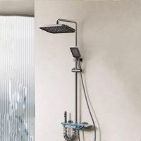 Barre de douche murale avec mitigeur 4 fonctions, pommeau de douche pluie et barre coulissante à poignée unique