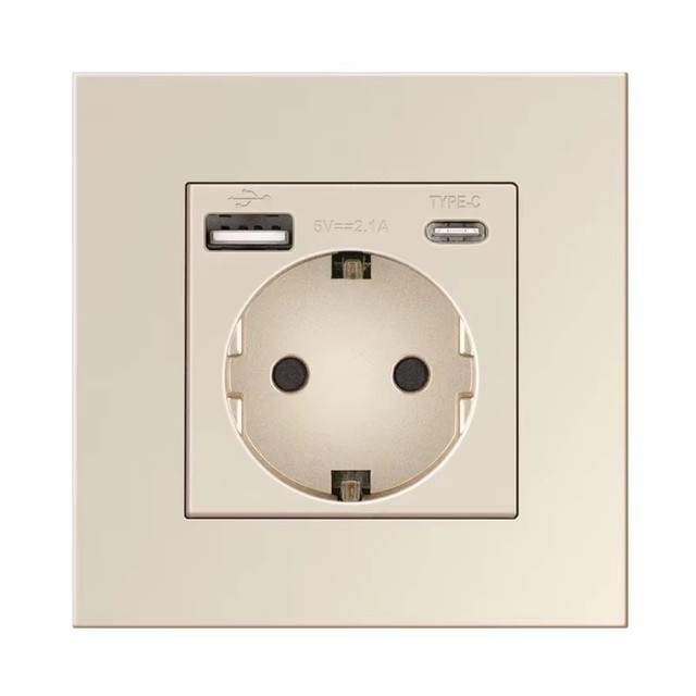 Premium 20W PD Quick Charge Receptacle PC Panel Type C+A EU Wall-mounted Power Socket 16A with USB Ports with Factory Price