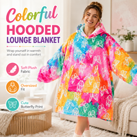 Robe de détente unisexe moderne en flanelle douce, doublée en sherpa, anti-acariens, surdimensionnée, avec capuche, style couverture portable