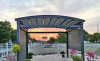 Pergola en aluminium avec toit incurvé rétractable manuel en PVC, résistante au vent, pour usage extérieur