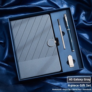 Custom A5 Luxury Refillable Stationery Notebook Gift Set Embossed Printing Stainless Steel USB Customizable LOGOn Box Exquisite