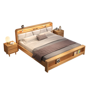 Nordic Style Solid Wood Upholstered Bed 1.8M Double Storage Box Lighted Headboard Master Bedroom Wedding Use - Product Image 4