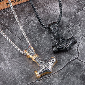 Pendentif marteau de Thor Viking en acier inoxydable, collier pour homme avec design d'os de dragon, bijoux tendance, cadeau pour lui - Product Image 1