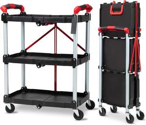 3 Shelf Heavy Dutywith Wheels Foldable Utility Service Cart Plastic <b>Tool</b> Cart - Product Image 1