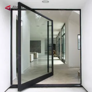 American Style Stone Panel Entrance Main Door Aluminum Rotatable Pivot Iron Front Entry Door