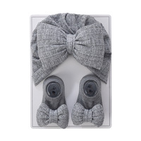 Ensemble de chaussettes et bonnet pour nouveau-né, couleur unie, avec nœud, chaussettes en coton pour bébés filles, chaussettes courtes pour bébés