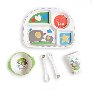 <span class=keywords><strong>Amazon</strong></span> 5 piezas de bambú de fibra de los niños conjunto Vajilla para niños - Product Image 3