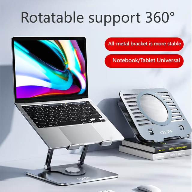 Carbon Steel High Quality Stylish Aluminum Desktop Panel Stand 360 Degree Rotating Compact Portable Metal Stand for Tablet PCs