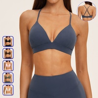 NOUVEAU Soutien-gorge de sport yoga col en V doux pour la peau, bretelles fines croisées réglables, séchage rapide, rembourré, pour femme, course à pied, gym, entraînement