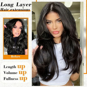 Extensiones de Cabello Sintético con Clip, Ondulado Natural, Largo, <span class=keywords><strong>Sin</strong></span> Costuras, para Cabello Brasileño, Venta al Por Mayor OEM/ODM - Product Image 3