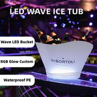 Seau à glace LED RGB 12L rechargeable en forme de vague, refroidisseur à vin avec logo personnalisé, PE de qualité alimentaire pour boîte de nuit et bar
