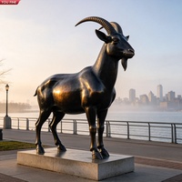 YOUFINE Escultura Geométrica de Bronce Fundido de una Familia de Ibex, Gran Estatua de Dos Cabras Montañosas para Parque Escénico Alpino