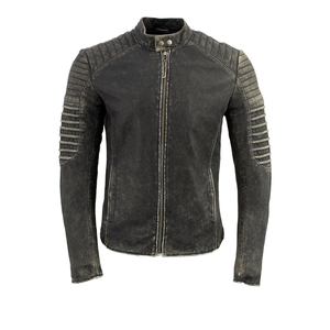 Men's Slim Fit Stand Collar PU <b>Leather</b> Motorcycle <b>Jacket</b> Washed Distressed Grey Windproof Zipper Closure Moto Biker Style - Product Image 1