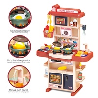Ensemble de jouets de cuisine en plastique de 74 cm pour jeu d'imitation, 43 pièces, vaisselle, table, musique, lumière, certifié sécurité, 3 piles AA non incluses, pour enfants