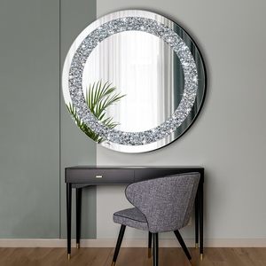 Modern <b>Glass</b> Mirrored Rectangle <b>Console</b> <b>Table</b> Removable Wall Mirror 3D Crushed Diamond Design Home Furniture Living Room Bedroom - Product Image 2