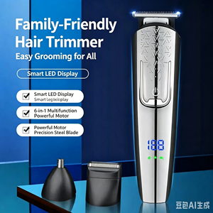 Tondeuse à cheveux LED étanche rechargeable par USB, 3 têtes, tondeuse électrique pour hommes, <span class=keywords><strong>coupe</strong></span> <span class=keywords><strong>de</strong></span> cheveux à domicile, rasage des poils du <span class=keywords><strong>nez</strong></span>, toilettage - Product Image 2