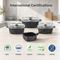 Set Panci dan Wajan Masak Anti Lengket 7 Buah dari Aluminium Die-Cast untuk Kompor Induksi dan Gas, Set Peralatan Masak Anti Lengket untuk Dapur