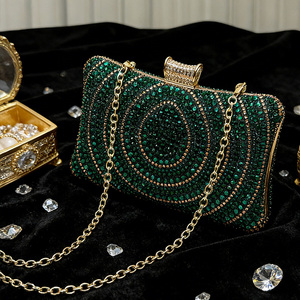 HC1242 New Arrival Women Fashion Temperament Elegant Evening Chain Bag Dark <strong>Green</strong> Rhinestone <strong>Clutch</strong> For Party Formal Event - Product Image 1