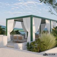 Pavillon de jardin moderne en aluminium thermolaqué avec toit souple en PVC, rideaux transparents fluides, support en arête de poisson et bande LED
