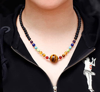 Zooying – collier ras du cou 7 Chakra en cristal, pierre de guérison, pendentif œil de tigre avec pierre de lave, huile essentielle