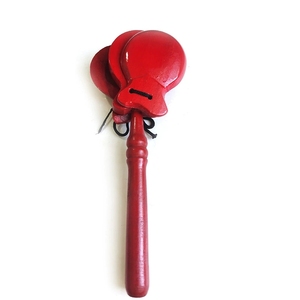 Castañuelas de madera con mango largo de 3 púas, teñidas de rojo, para niños, instrumento de percusión rítmica para el aula - Product Image 1