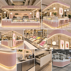 Kiosque à desserts rose personnalisé, mobilier de présentation en bois pour boulangerie, design d'intérieur de magasin de détail, vitrine en verre pour pâtisserie - Product Image 2