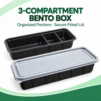 Boîte bento rectangulaire jetable en plastique PP à 3 compartiments avec couvercle pour la préparation des repas, la restauration et les services de traiteur