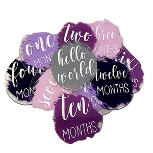 Purple Baby Monthly Circles Juego de 12 meses Anuncio Baby Photo Prop Mensual Milestone Tarjeta acrílica