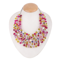 Collier indien ethnique unique fait main pour femme, romantique, rose, perlé, coloré, plaqué or, pour mariage et occasions émotionnelles
