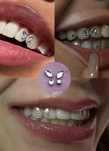 Strass dentaires tendance en forme de papillon avec un design 3D exquis, fabriqués en cristal brillant et <span class=keywords><strong>transparent</strong></span>, disponibles en plusieurs couleurs. - Product Image 3