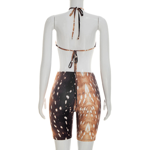 วิวิบลูค J26RP105 ชุดรอมเปอร์ผู้หญิงฤดูร้อนใหม่เซ็กซี่ลายกวางพิมพ์ลายสัตว์แบบผูกคอเปิดหลังชุดรอมเปอร์ลำลองสำหรับสุภาพสตรี - Product Image 4