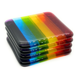 Posavasos de bebidas de vidrio fundido de arcoíris, manteles de mesa de vidrieras hechos a mano, azulejo de vidrio de fusión colorido a rayas de arcoíris para decoración del hogar - Product Image 2