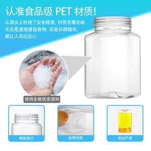 Square Plastic Bottle 500ml Airtight Sealed Food Jar With Metal Lid For Coffee Bean Storage - Product Image 3