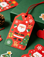 Étiquettes de Noël multi-formes, étiquettes cadeaux en papier rouge et vert avec Père Noël et bonhomme de neige pour emballages de fêtes
