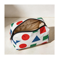 Pochette cosmétique imprimée de formes géométriques, motif cercle, triangle, carré, fermeture éclair, organisateur de maquillage pour le rangement quotidien et les voyages